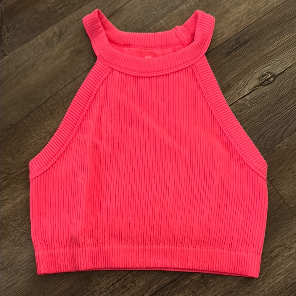 Aerie Orange Pink Ribbed Crop Tank Top